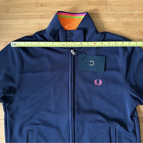 New FRED PERRY Made In Japan Stand Collar Neck Track Jacket S Navy Pink Laurel - Picture 5 of 16